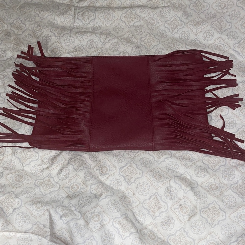 Color brilliance maroon fringe bag